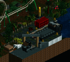 Dock scene with crane, boat, truck